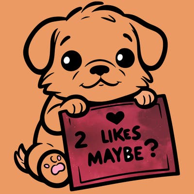 a puppy holding a sign that says 2 likes maybe?