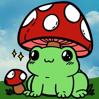 a cute frog with a mushroom hat