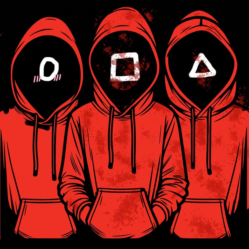 3 faceless people in  hoodies