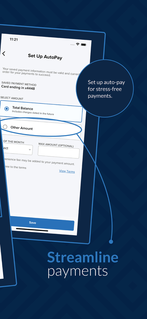rmResident - rmResident app screen for setting up monthly auto-pay for rent payments