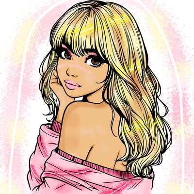 realistic girl with bangs looking over her shoulder