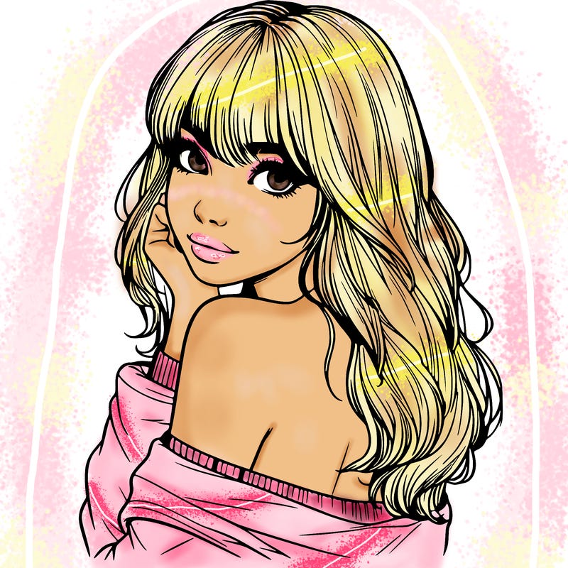 realistic girl with bangs looking over her shoulder