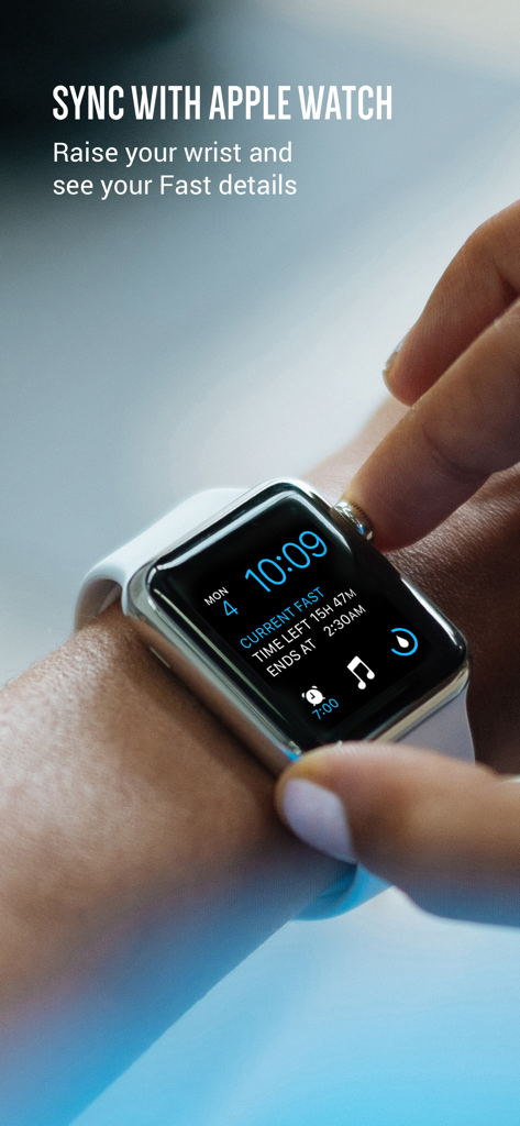 FastHabit Intermittent Fasting - A user checking their current fasting progress and time remaining on an Apple Watch using the FastHabit app.