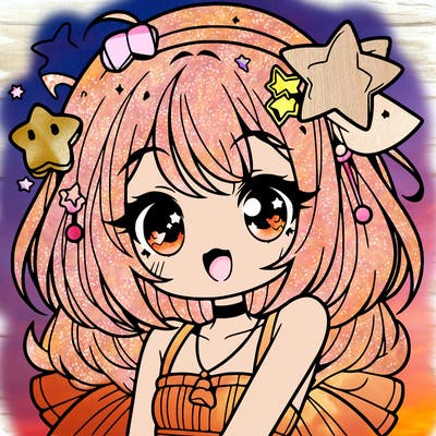 cute anime girl with star accessories