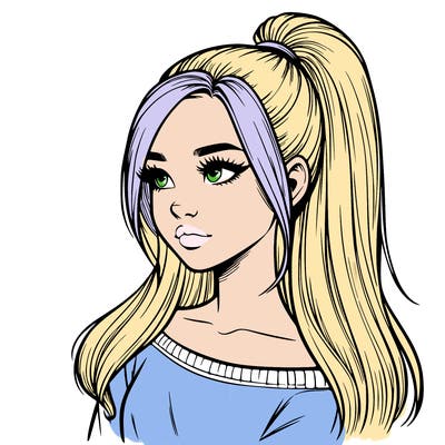 realistic girl with a high ponytail