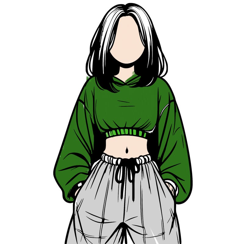 realistic girl faceless with baggy pants and a crop top