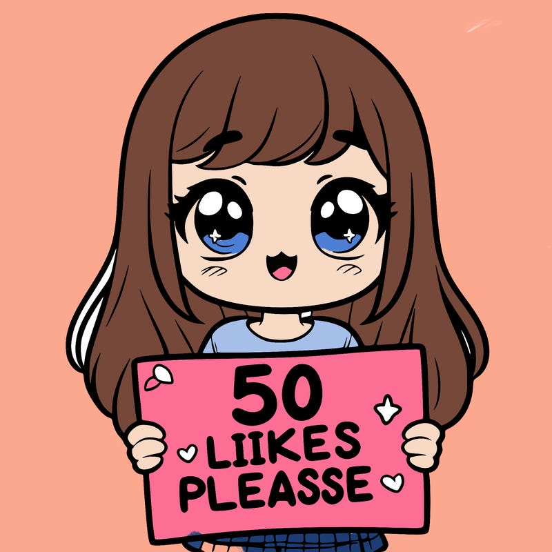 a girl holding a sign saying 50 likes please