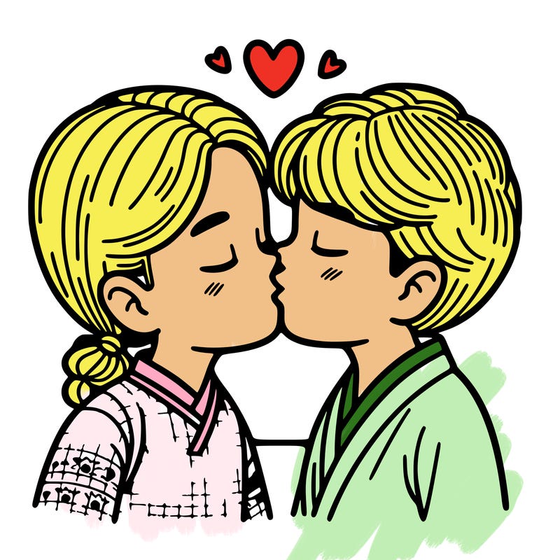 boy and girl kissing