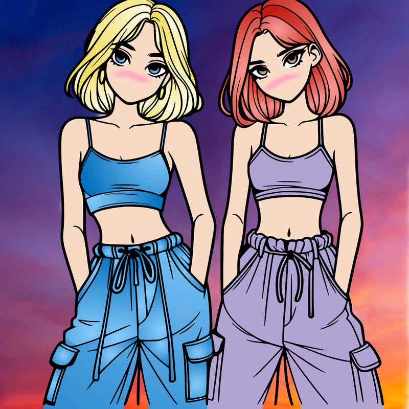 two girls with crop top with baggy pants