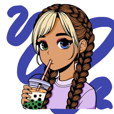 realistic girl with braided hair drinking boba