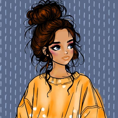 realistic girl with messy bun and oversized clothing