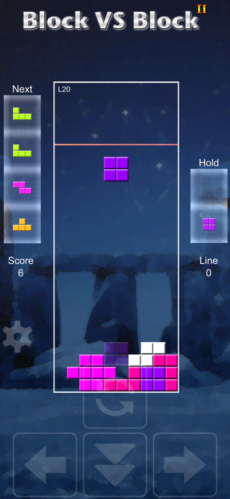 Block vs Block II - Gameplay screenshot of Block vs Block II showing a block stacking puzzle interface with score and hold features