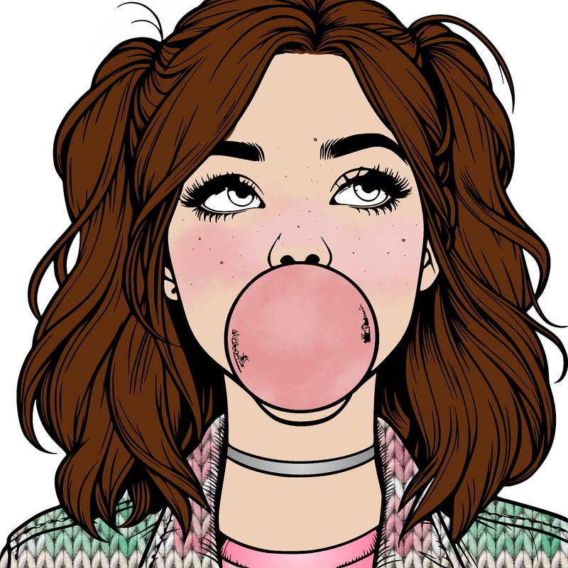 realististic girl blowing bubble -gum