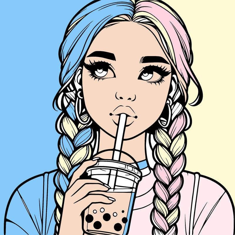 realistic girl with braided hair drinking boba