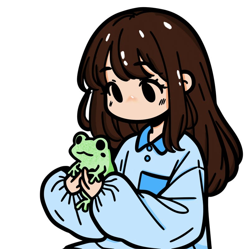 girl with long hair and a oversized shirt. and she is holding a frog