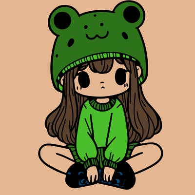 a girl wearing a frog hat and some frog socks