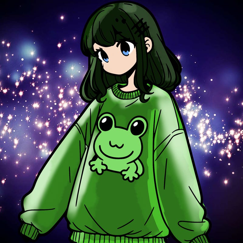 girl wearing frogging sweatshirt