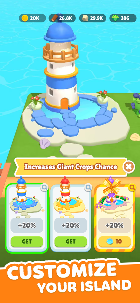 Customizing a virtual island with a blue lighthouse in Animal Land Island Farm