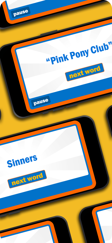 Phrase Frenzy - Catch It! - Multiple mobile screens showing game words in the Phrase Frenzy app