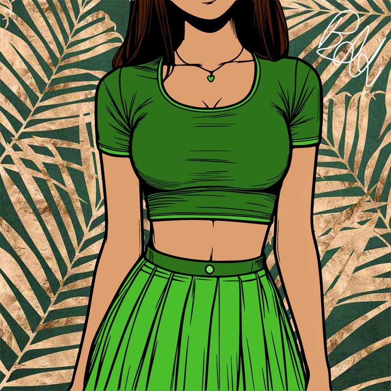 realistic girl wearing crop top and skirt