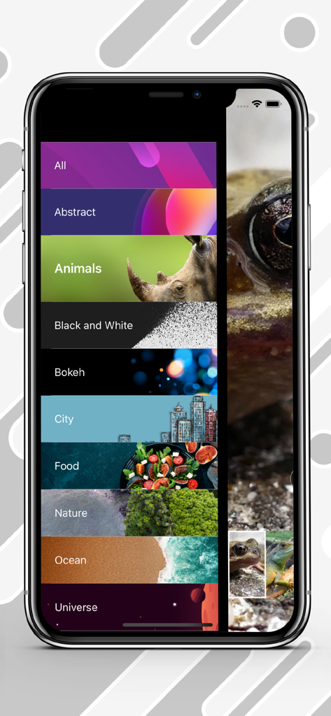 4K HD Live Wallpapers - Menu de categorias do aplicativo 4K HD Live Wallpapers em uma tela de iPhone