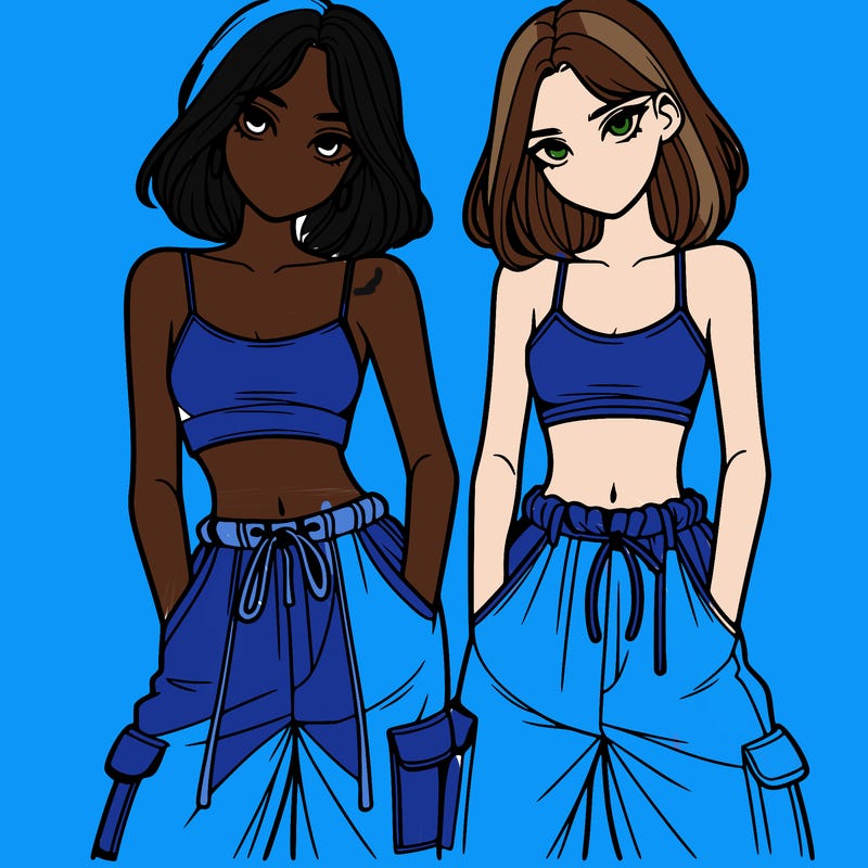 two girls with crop top with baggy pants