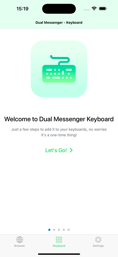 Willkommensbildschirm zur Einrichtung der Dual Messenger-Tastaturfunktion