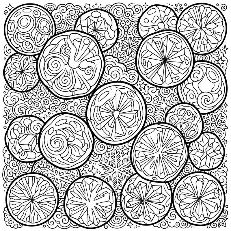 Dive into a world of intricate winter wonder with this opaque hail adult coloring page, designed to soothe your mind. Explore a captivating pattern of hailstones and delicate snowflakes, perfect for a relaxing coloring session.