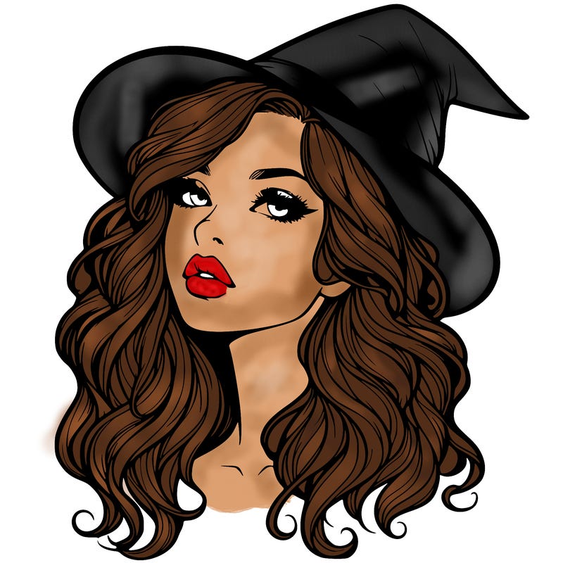 realistic witch girl with wavy hair and lips