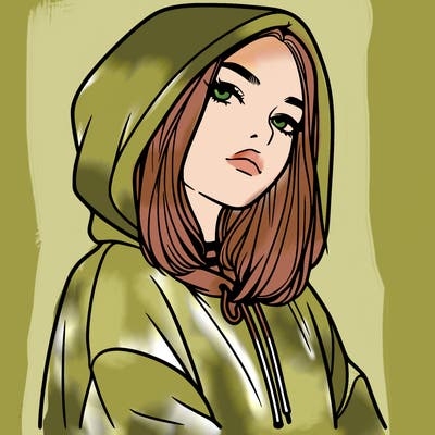 a realistic girl in a hoodie