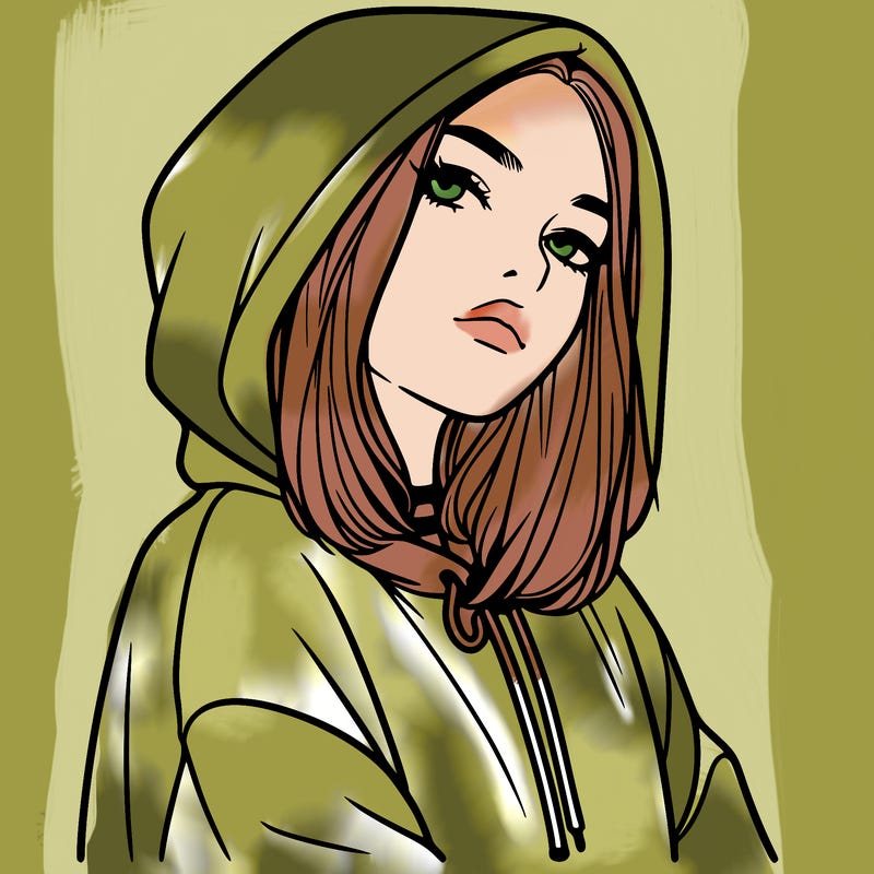 a realistic girl in a hoodie