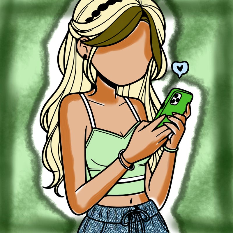 girl with crop top texting on her phone