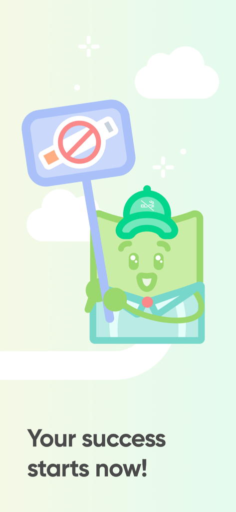 Kwit mascot holding a no smoking sign with the text Your success starts now