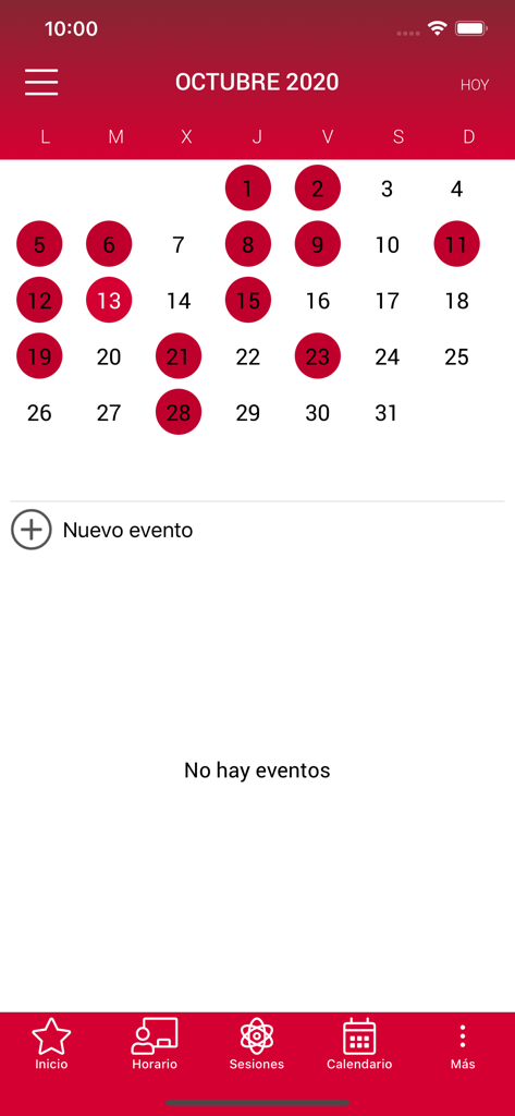 Interfaz del calendario de la aplicación móvil Clickedu que muestra eventos escolares y fechas resaltadas.