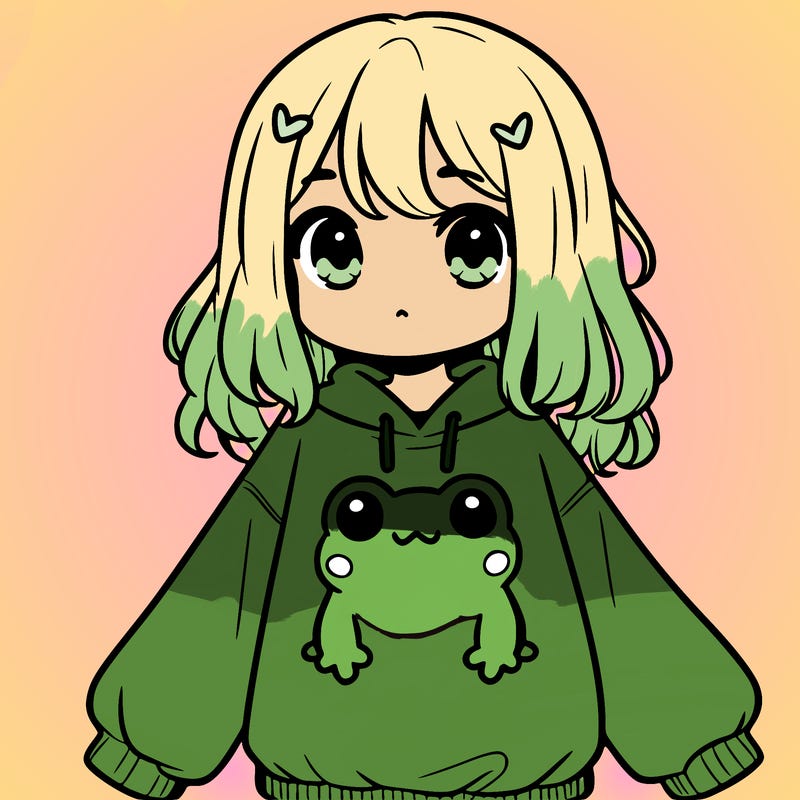 girl wearing frogging sweatshirt