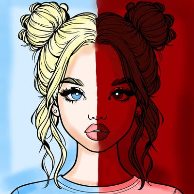 realistic girl with two buns in hair and lips