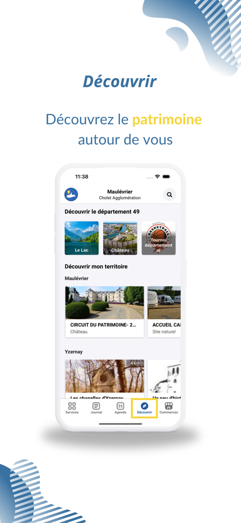 IntraMuros: Info du territoire - IntraMuros mobile app interface showing local heritage sites landmarks and tourism discovery features