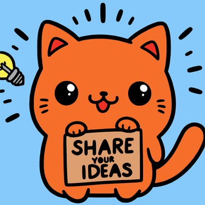a cute cat saying share your ideas
