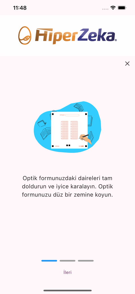 Hiper Zeka Optik Okuma - Una pantalla instructiva que muestra cómo rellenar correctamente los círculos en un formulario óptico para escanear