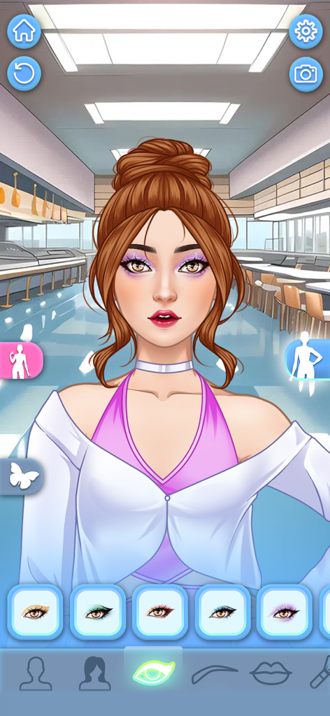 BFF Dress Up Games for Girls - Personaje de adolescente con selección de maquillaje en una aplicación de moda de vestir