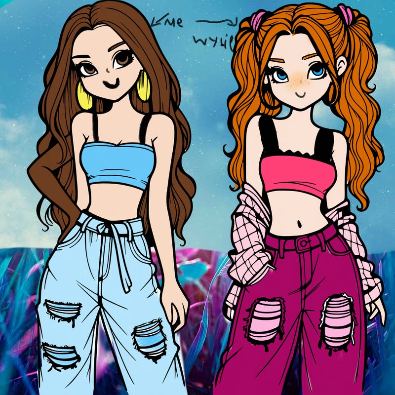 2 girls in crop tops and baggy jeans ripped