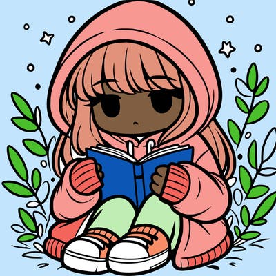 girl in oversized hoodie reading a book