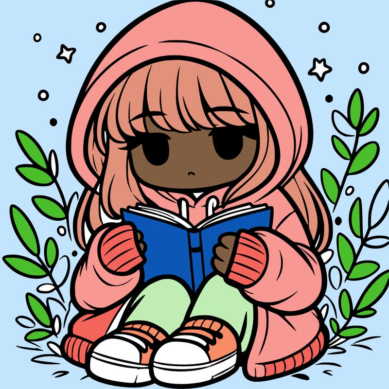 girl in oversized hoodie reading a book