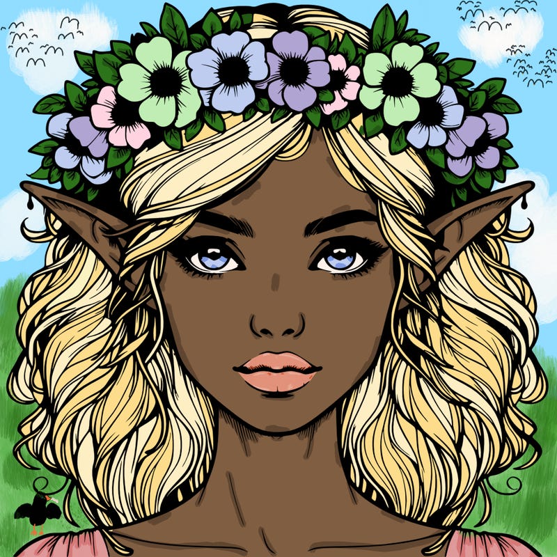 realistic female elf with flower crown