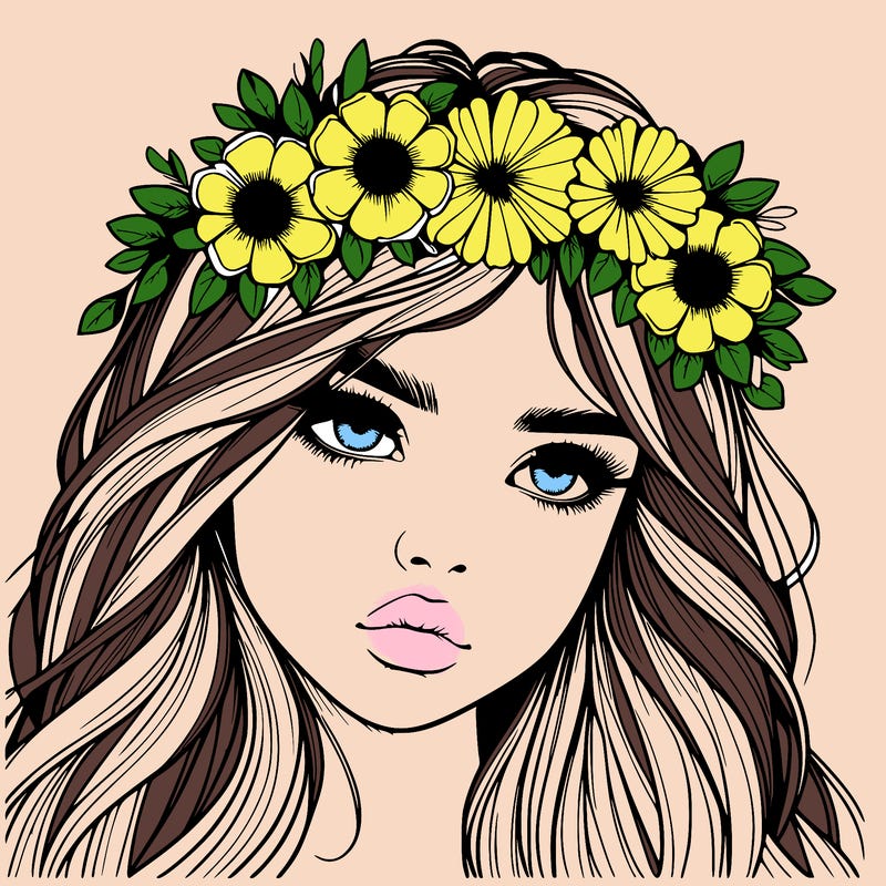 realistic girl with flowers crown
