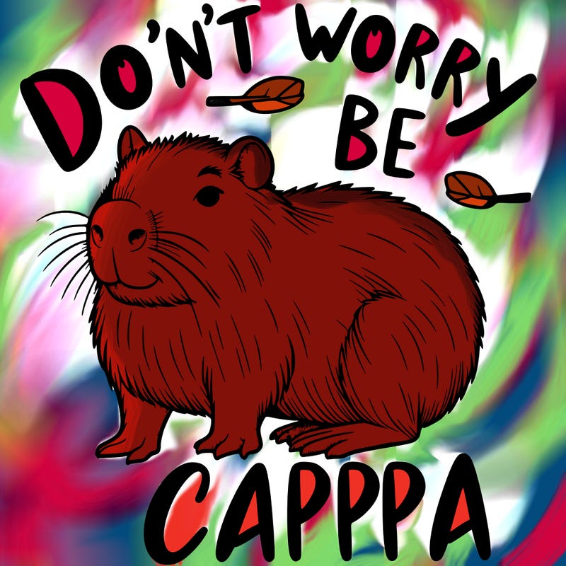 cappybara with words that say don't worry, be cappy