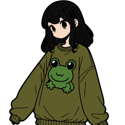 girl wearing frogging sweatshirt