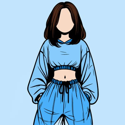 realistic girl faceless with baggy pants and a crop top