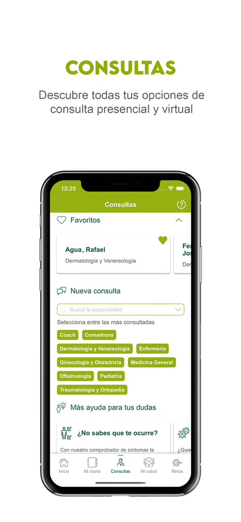 DKV Quiero cuidarme Más - Interface of the DKV Quiero cuidarme Mas app showing options for medical consultations across various specialties