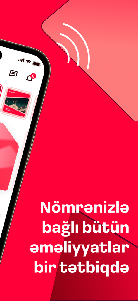 Bakcell - Bakcell self-service mobile app interface showing azerbaijani text on a red background
